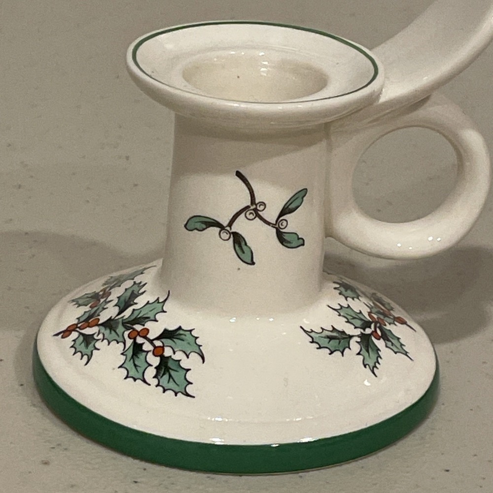 Vintage Spode Christmas Tree Chamberstick Candle Holder Holly Berry England - Picture 2 of 10